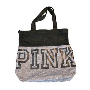 Victoria's Secret PINK Gray/Black Mesh‎ Top Tote Bag Excellent